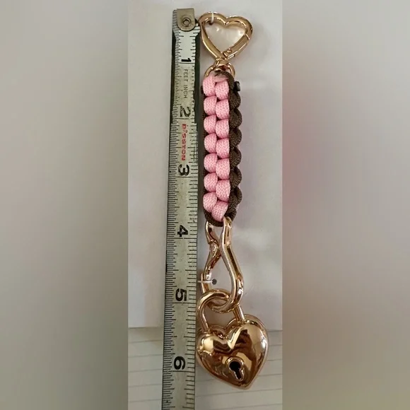 Stradivarius Pink and Brown Heart Keychain/Bag Charm LIMITED EDITION - Picture 4 of 4
